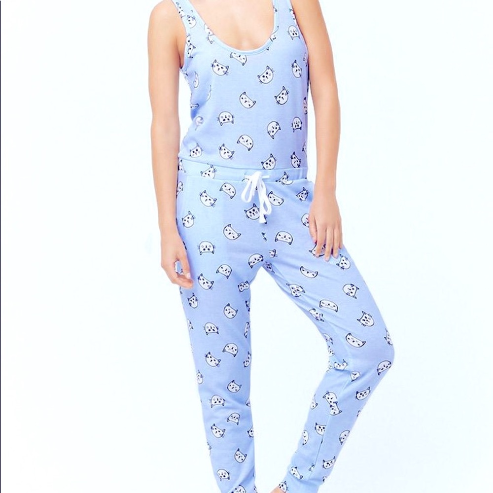 Cat graphic pajama jumpsuit